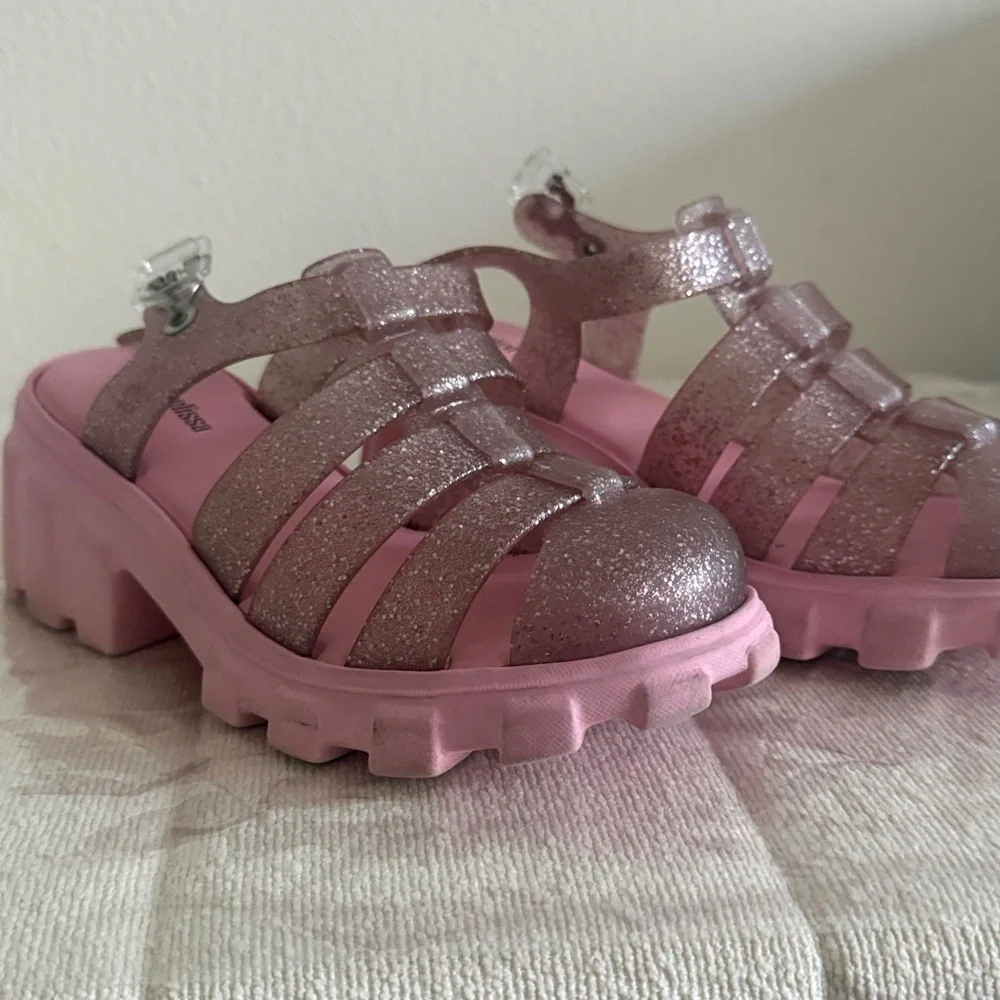 Kids Pink Glitter Jelly Sandals